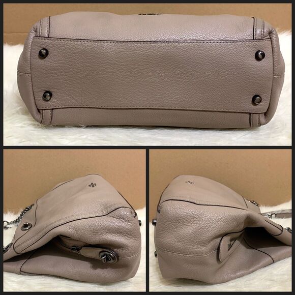 COACH Stone Gray/Gunmetal Leather Triple EntryTurnlock EDIE Chain Tote #36855 - Picture 13 of 16
